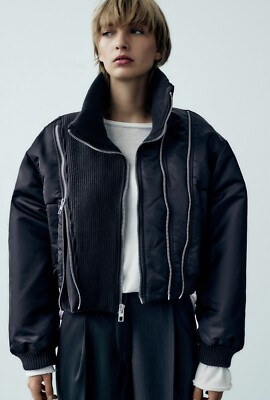 ZARA ネイビー ジャケット ZARA - ZARA ポケット マキシ ボンバージャケット Mサイズ