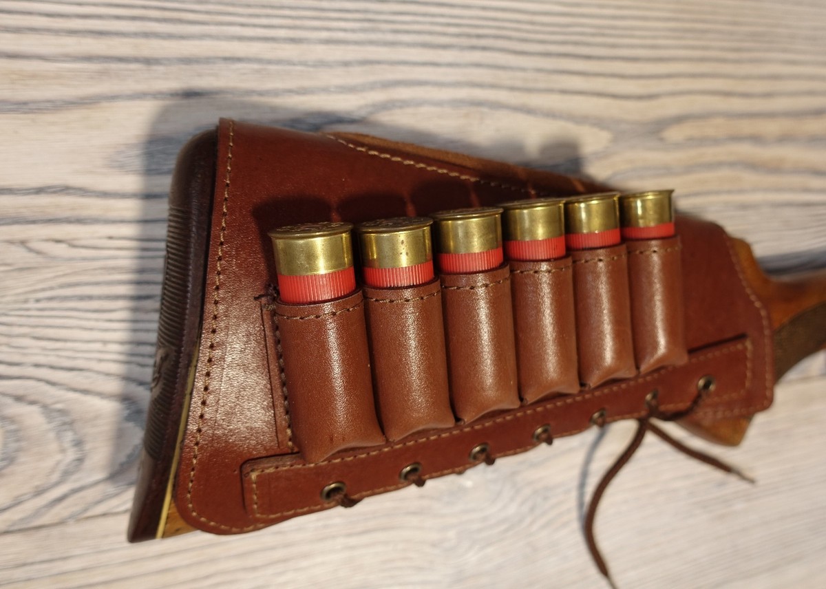 Leather Shotgun Shell Cartridge Buttstock Holder Cheek Rest Padded