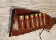 Leather Shotgun Shell Cartridge Buttstock Holder Cheek Rest Padded - 12 ga