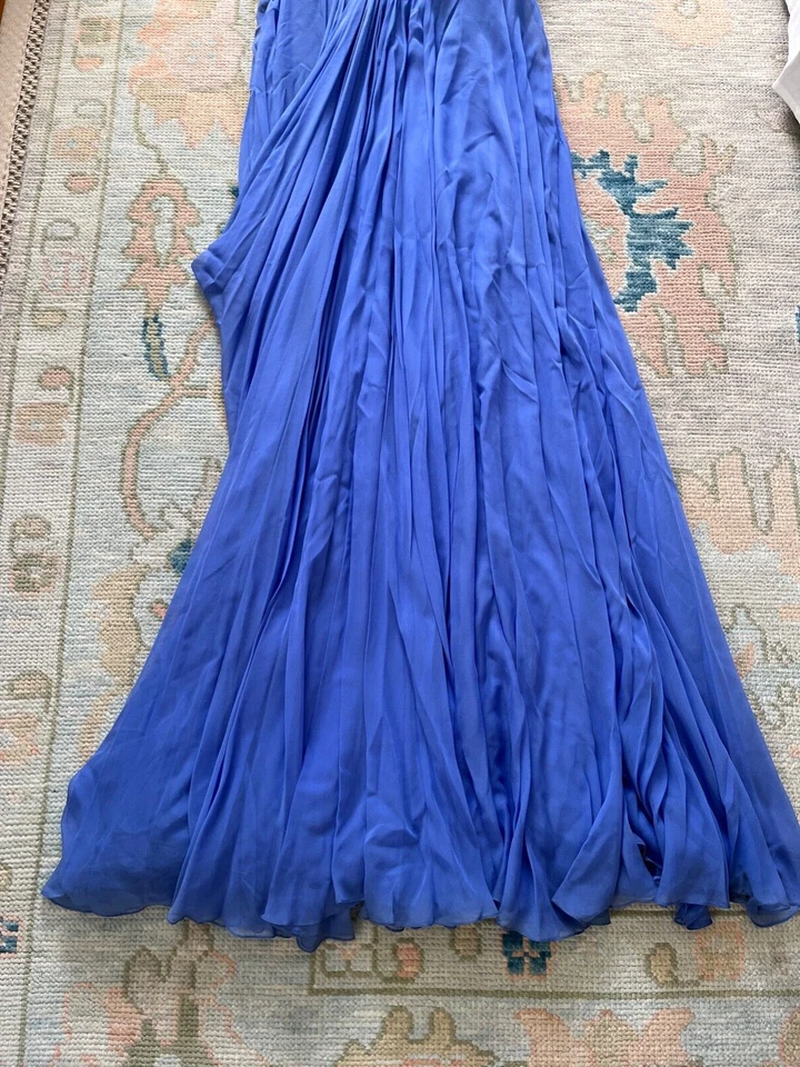 Autêntico vestido de noite Marchesa prata lantejoulas seda chiffon sem alças 14 - Imagem 3 de 4
