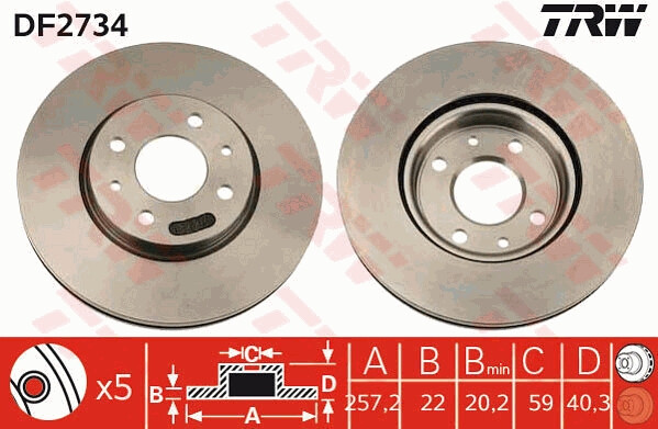 Disque de frein TRW DF2734 ventilé haute performance pour Fiat et Alfa