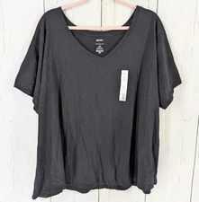 Sonoma Size 3X Black V Neck Short Sleeve Casual Womens Top NWT