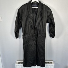 Express Black Leather Long Trench Full Length Coat Jacket The Matrix Womens 8-10