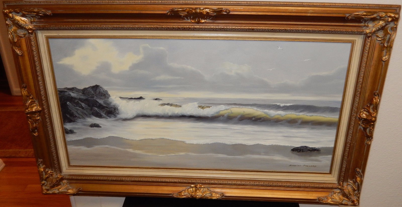 NADINE POLLARD LARGE OIL ON CANVAS CALIFORNIA COASTAL SEASCAPE PAINTING