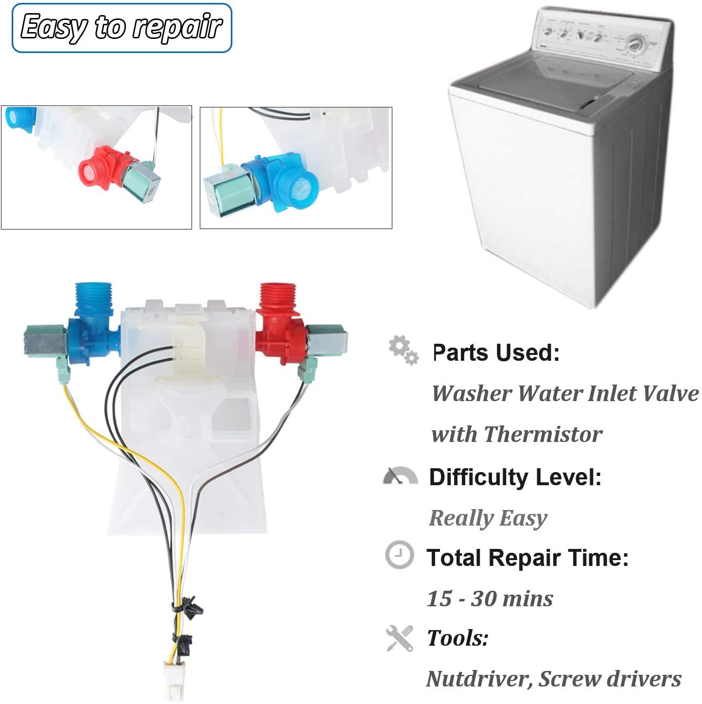 Washer Water Inlet Valve Assembly For Whirlpool Kenmore W10144820 AP6015761