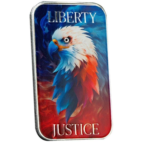 1 oz American Eagle Liberty and Justice Colorized .999 Silver Bullion Bar #A659