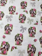 Per HALF YARD Kittens in Rose Flower Basket Cotton Fabric Kitty Cat Fabric