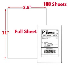 100 Full Sheet Shipping Labels 8.5x11 Self Adhesive Blank Paper for Laser/Inkjet