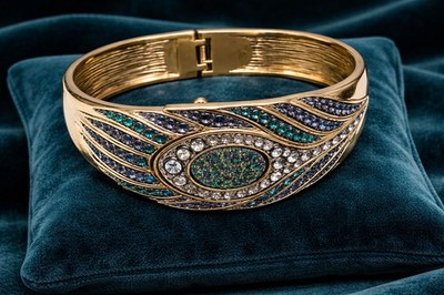 V.W. Beverly Hills Peacock Crystal Cuff Watch Bracelet | Gold-Tone (NOT WORKING