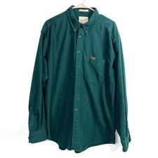 Woolrich Men's Button Down Collar Hunter Green Pocket Long Casual Sleeve Size XL