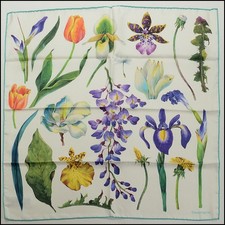 RDC15140 TIFFANY CO. White Tiffany Blue Watercolor Flowers Silk 70cm Scarf