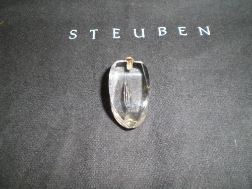 STEUBEN GLASS Clear 4 Sided Oblong Teardrop Pendant or Charm - Good Condition