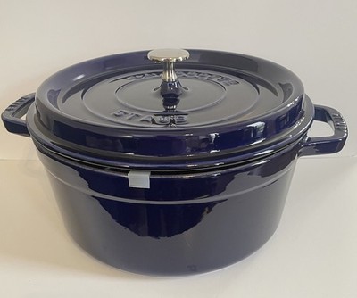 STAUB 5.5 Qt Round Cast Iron Dutch Oven Dark Sapphire Blue Cast Iron Cocotte