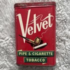 VELVET Vintage Collectible PIPE & CIGARETTE TOBACCO Pocket TIN w/ Hinged Lid