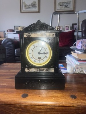 Outstanding Antique Slate And Marble Timepiece Mantle Clock. Full Working Order.