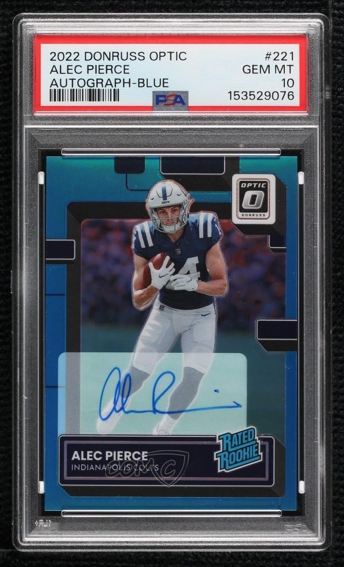 2022 Donruss Optic Rated Blue Prizm 98/99 Alec Pierce PSA 10 Rookie Auto RC 12wa