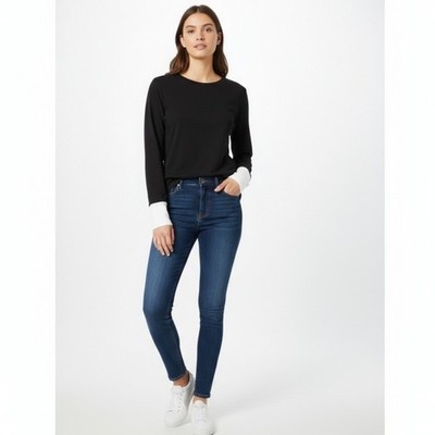 Universal Standard Rhine Black Long Sleeve Crew Neck Top XL Contrast Cuffs