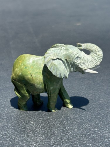 Vintage Hand Carved Green Verdite Sttone Elephant 3” Long