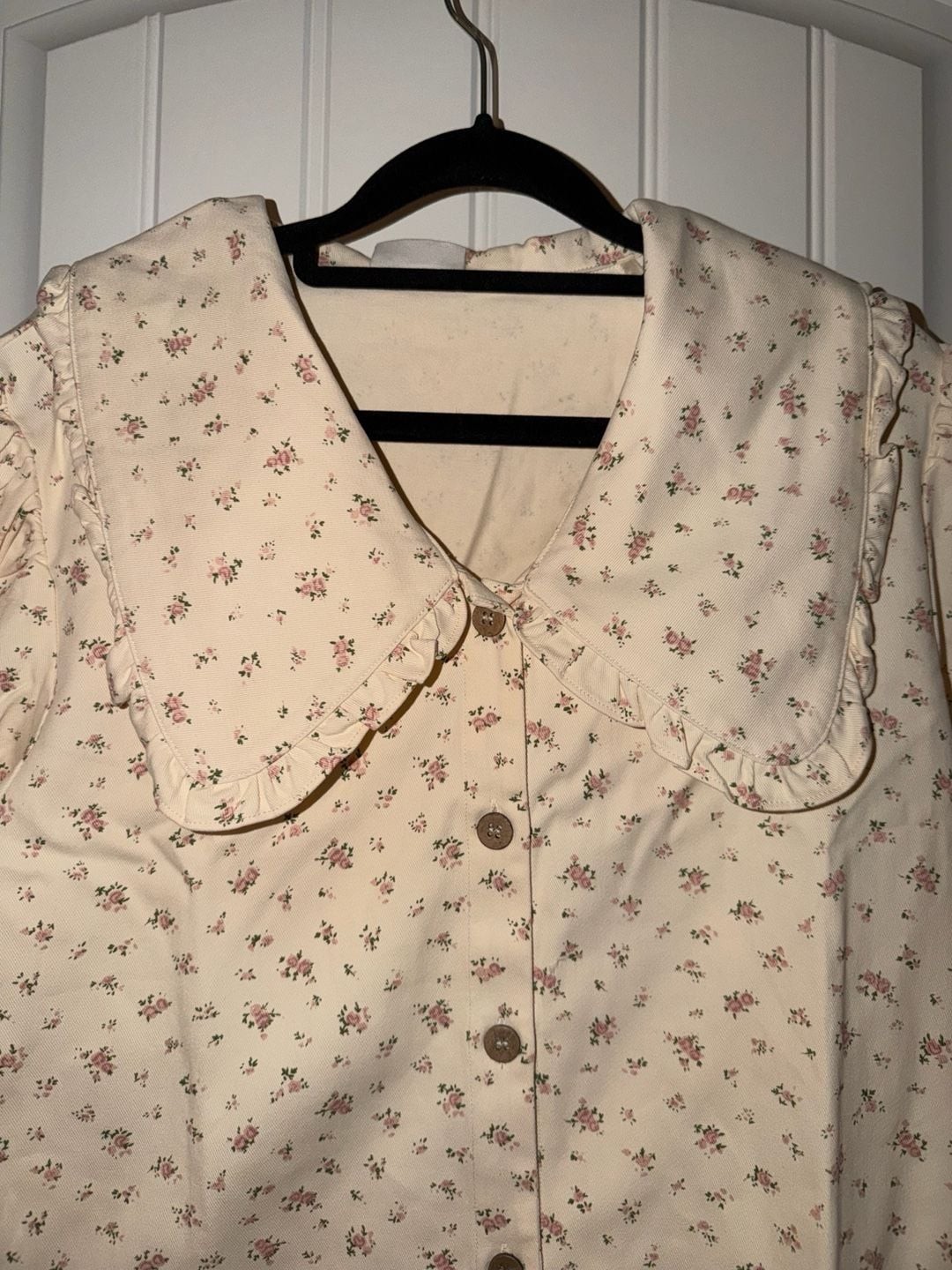 Vintage-Inspired Floral Mini Dress Oatmeal Size M Cottagecore Peter Pan Collar, photo 3