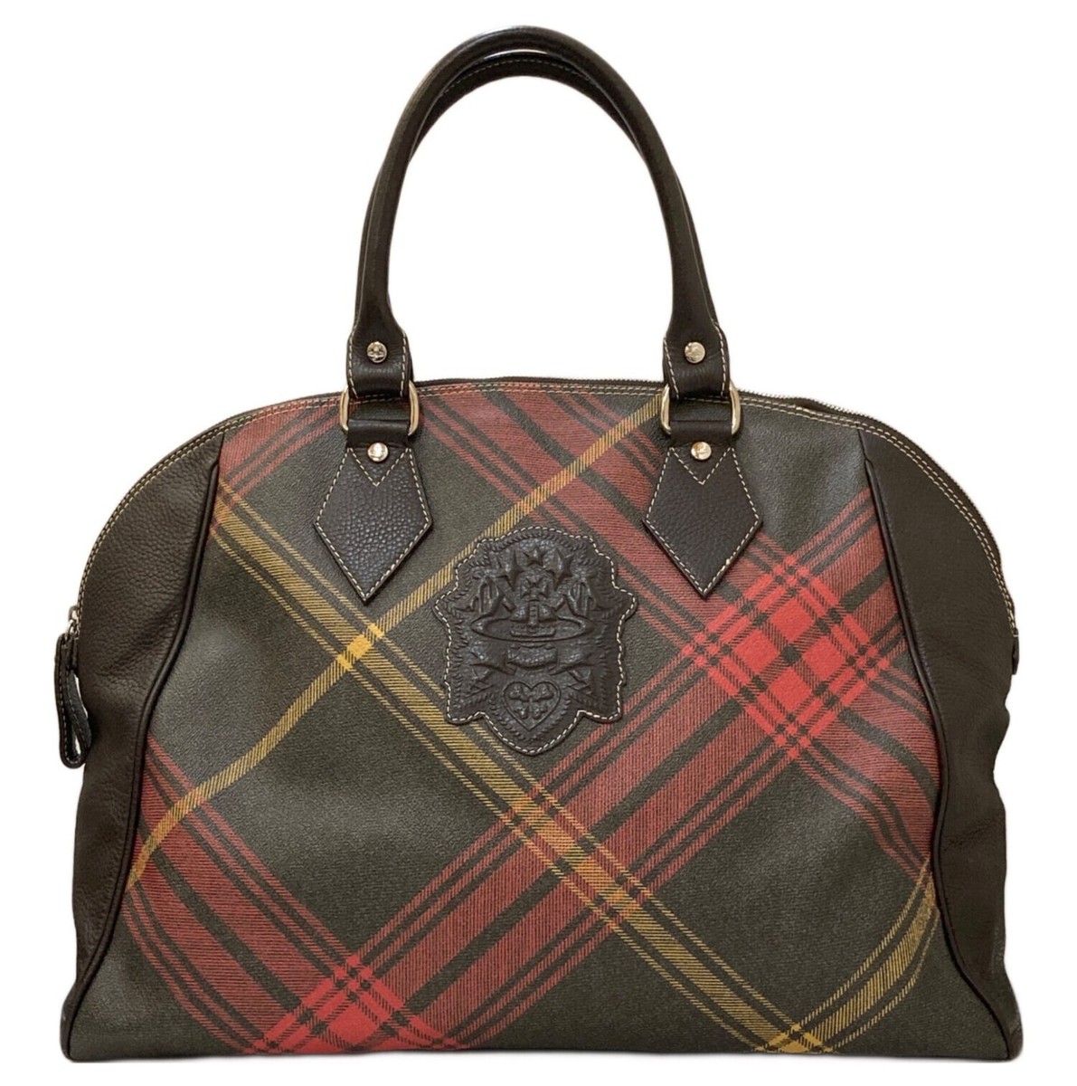 バッグ Vivienne Westwood Logo Boston Bag Canvas Vivienne Westwood Boston bag brown leather orb check pattern | eBay
