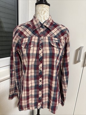 Multiblu Womens Blouse Size 38 Plaid Cotton Button Up