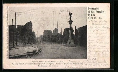 AK San Francisco, Destruction by Fire, 18. April 1906, Mason Street, Native Son 