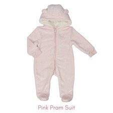 Pure & Soft Baby Girls Pink Pramsuit Hooded Lightly Padded Zip Fastening 3-12M