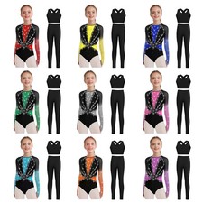 Girls Gymnastics Sports Jumpsuit Fitness 3-Piece Biketard Leotard Show Ballet