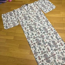 Boro Japanese Kimono Aged Textile Robe White Color Kimono Leaf Pattern Japan