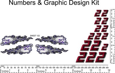 R/C Vinyl Decal 1/16th Scale Bevel 2-D Red (# 2's) Graphic Skull Kit R122n