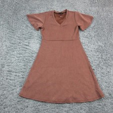 Gilli Dress Womens Large Brown V Neck Fit & Flare Short Sleeve Knee Length Modal