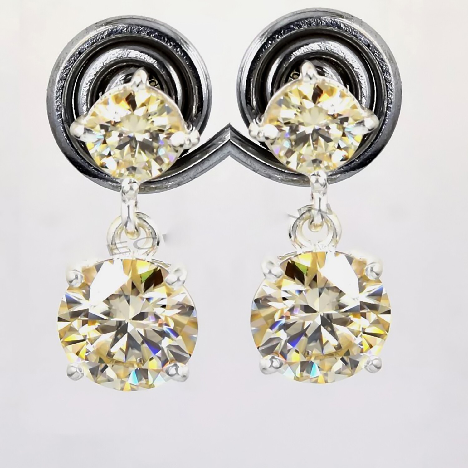 7 Ct Certified Champagne Diamond Solitaire Earrings In 925 Sterling Silver