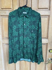 TRES BIEN green long-sleeve button shirt Portugal Made Italian Viscose SZ:48
