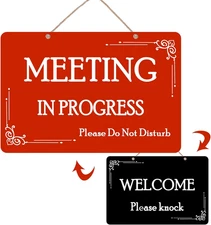 Meeting in Progress Sign,Do Not Disturb In Session Office Door Indicator,Welcome
