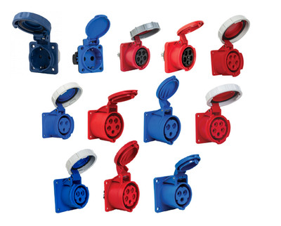CEE Flanschmuffe Wandsteckdose Einbausteckdose 230V/16A/32A/63A IP44/IP67 3P+N+P