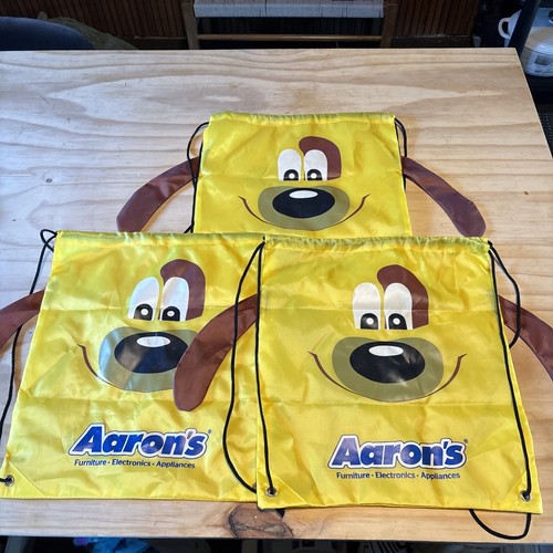 Aaron’s Furniture VTG Puppy Dog Drawstring Bags Yellow With Ears Funny Lot Of 3