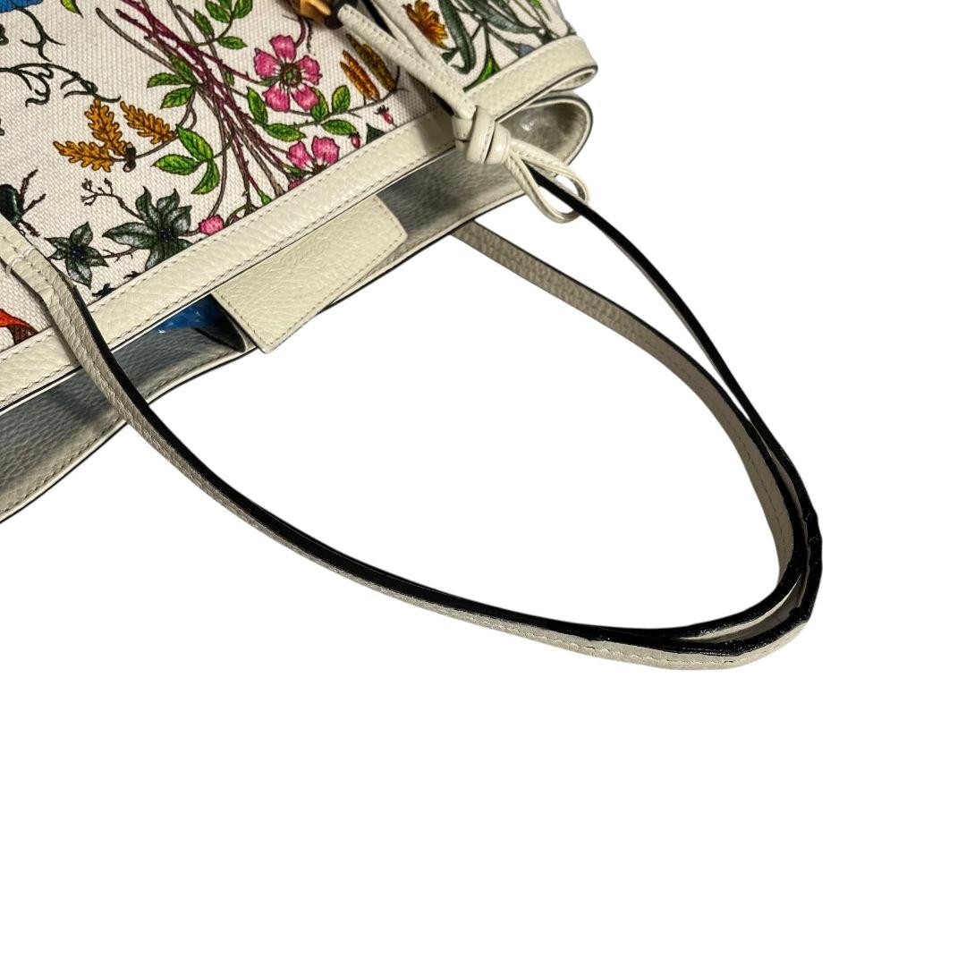 GUCCI Flora Tote Bag 50th Anniversary Flower Pattern Leather Canvas White VIN thumbnail 11