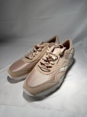 Reebok Classic Nylon Shoes Mens Pink Beige White Retro Low Top Lace Up Runner