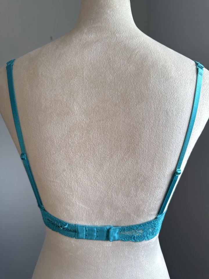 Victoria Secret Gorgeous 34B Lace Bra Turquoise Teal Sheer Floral Underwire Sexy - Image 3 of 4