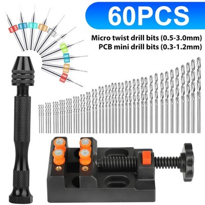 60x Pin Bench Vise Mini Micro Hand Twist Drill Bits Set Rotary Tools Craft Kit