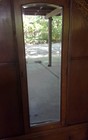 ANTIQUE EXCELZALL ARTS CRAFTS OAK WARDROBE ARMOIRE W/ MIRROR CARVED INLAY BIRDS — photo 2