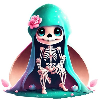 Skeleton Sticker (3 Inch) Skeleton Dressed In A Green Cloak And Hood ...