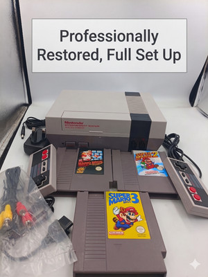 Nintendo NES Konsole mit Mario 1, 2 & 3 Spielen Bundle Komplett Set Up Restauriert