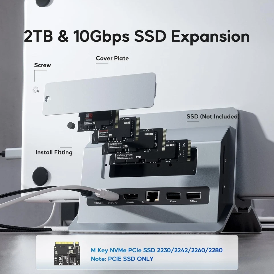 PULWTOP Vertical MacBook Docking Station M.2 NVMe 4K@60Hz HDMI - Image 3 of 4