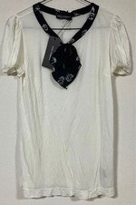Unused Dolce & Gabbana Rayon Silk S/S Top Tunic White Logo Bow Neckline Size 40