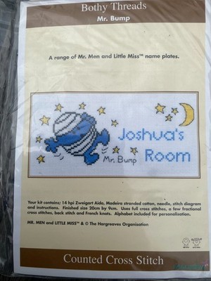 Bothy Threads Mr Men Namensschild - Mr. Bump Kreuzstich Set 20 x 9 cm nicht angefangen