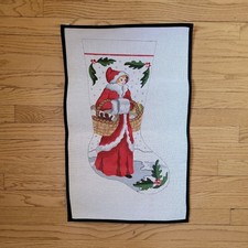 Vintage NCI Hand-Painted Needlepoint Christmas Stocking Canvas Mrs Claus