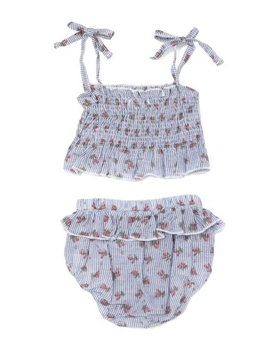 Oh Baby! Stripe With Roses Woven Sunsuit Set - Picture 2 of 4
