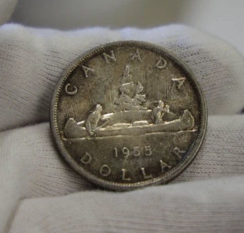 1955 Canada Unc Silver Dollar Original Toning.