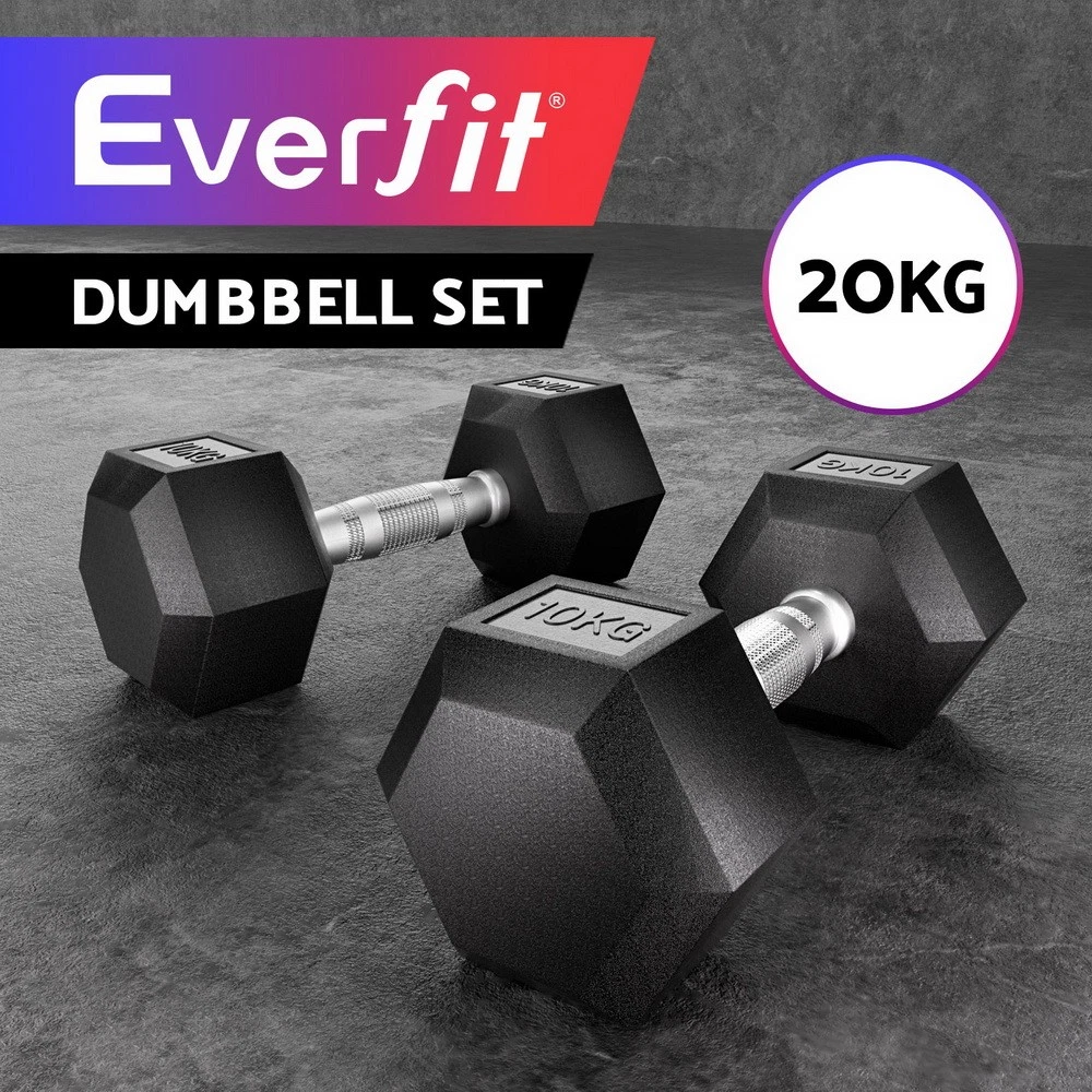 Everfit 20kg Hex Dumbbells Set Dumbbell Weights Lifting Bench Gym Workout 2x10kg